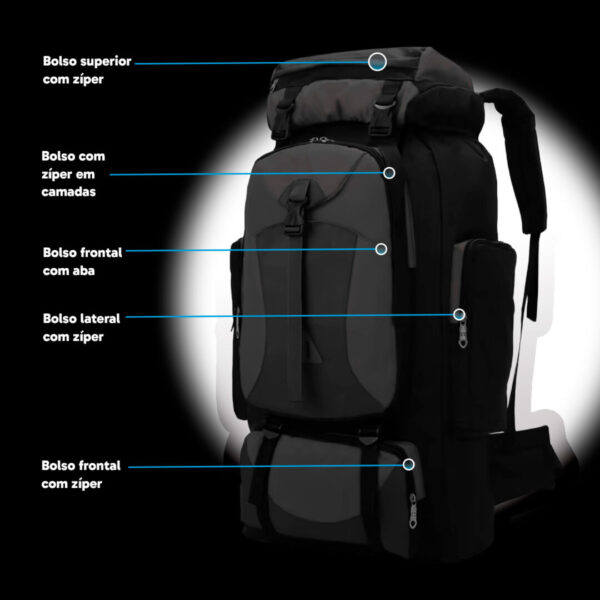 Mochila para Camping Impermeável [Preto] - Imagem 5
