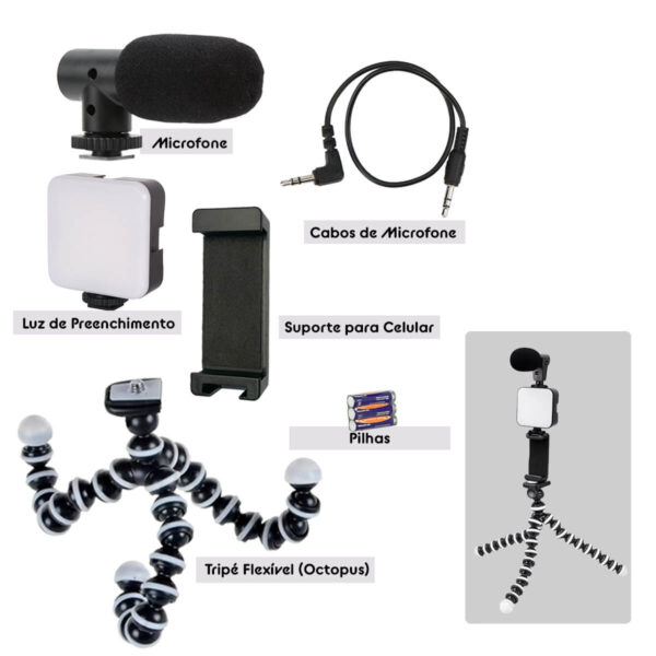 Kit Youtuber Live Tripé Led Microfone - Imagem 5