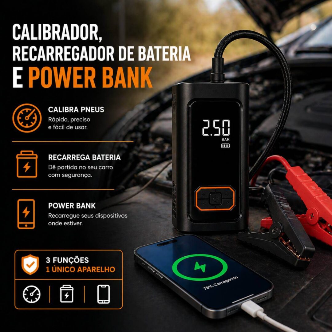 Bomba de Ar Encher Pneu de Carro Bike Moto Portátil Digital - Imagem 4
