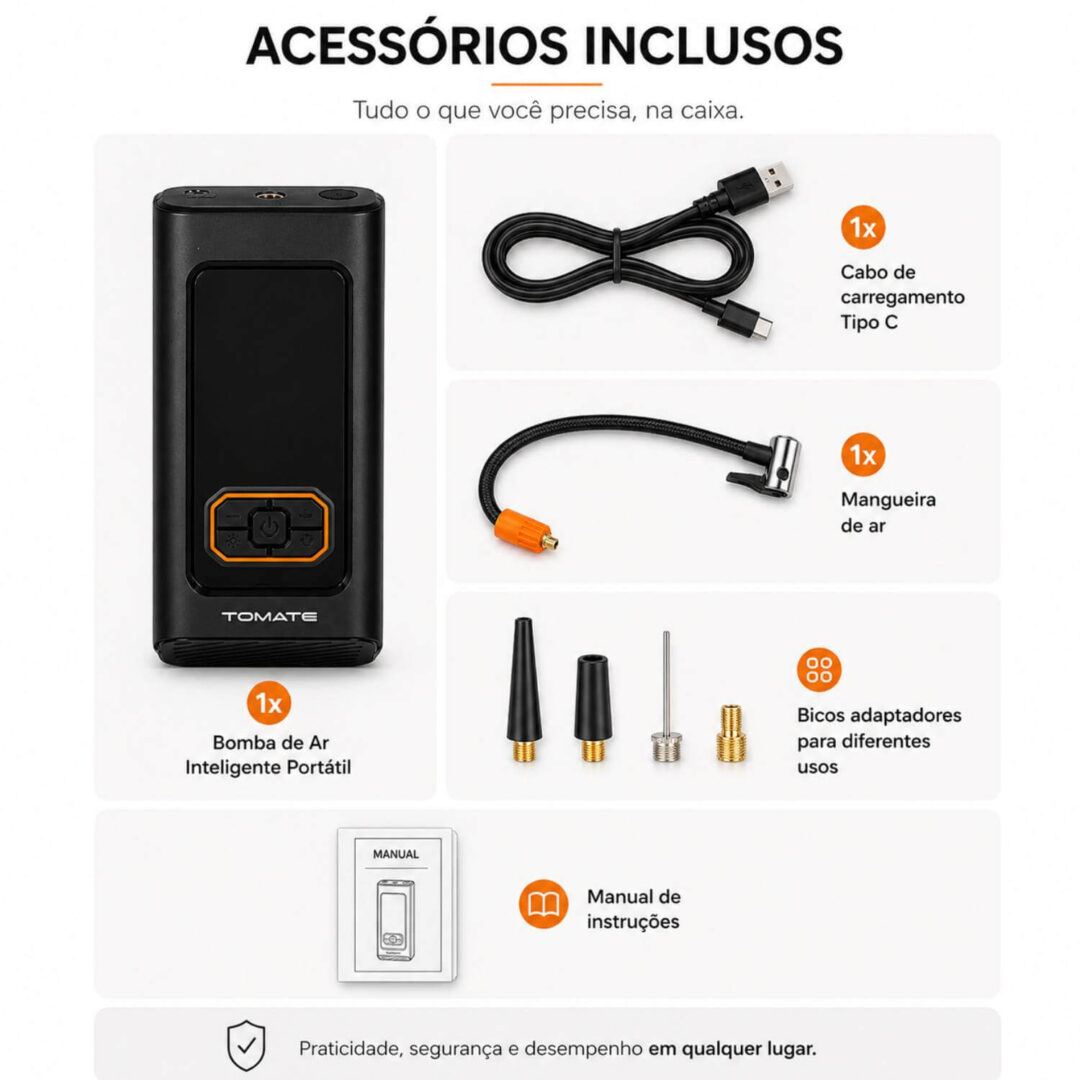 Bomba de Ar Encher Pneu de Carro Bike Moto Portátil Digital - Imagem 6