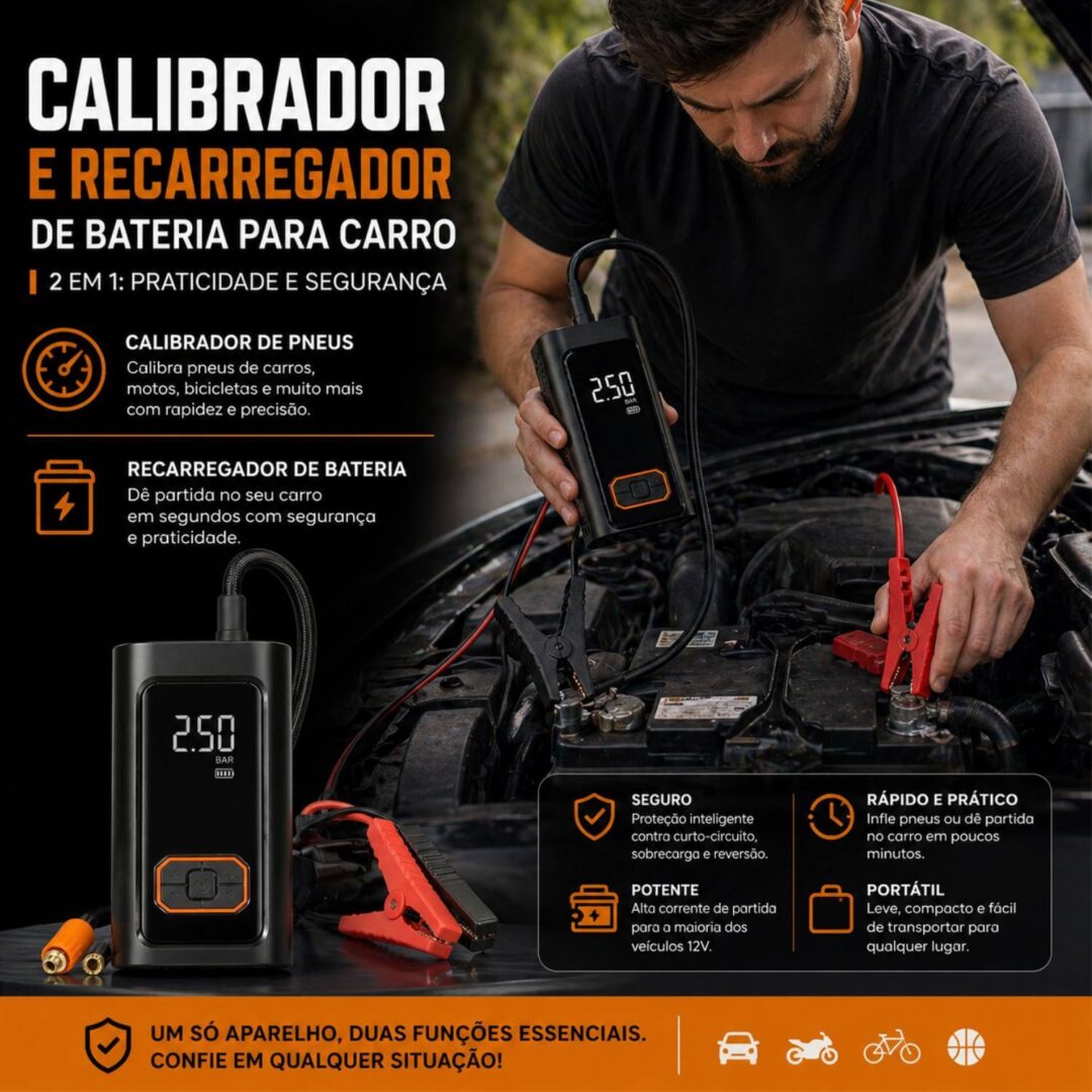 Bomba de Ar Encher Pneu de Carro Bike Moto Portátil Digital - Imagem 9